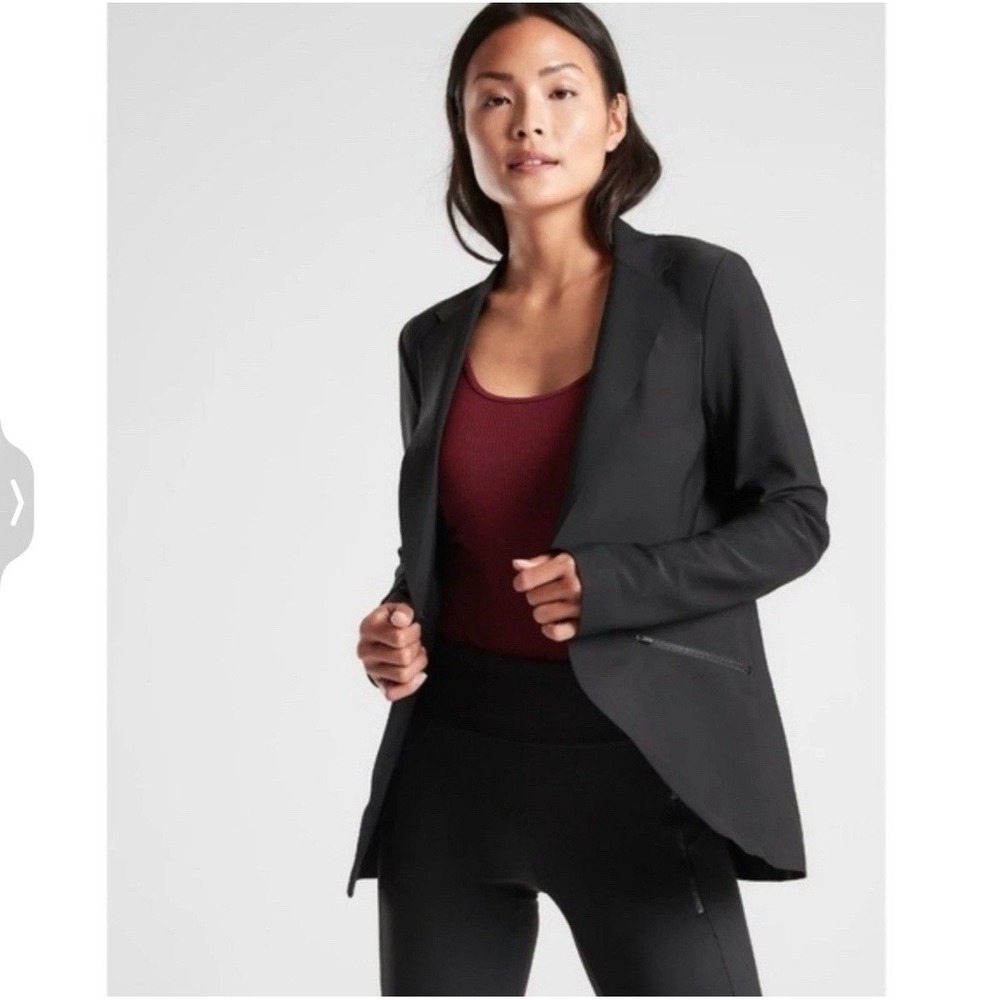 Athleta Black INTERSTELLAR Stretch Blazer-Jacket Vented Back- Snap‎ Button Sz 16